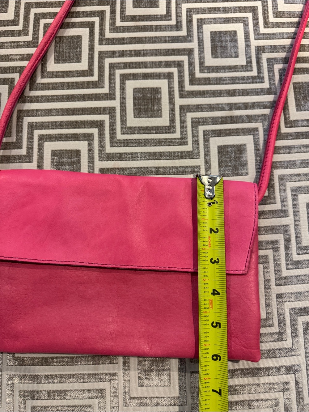 Free People Hot Pink Cow Leather Crossbody Bag with magnetic closure. - Picture 10 of 11